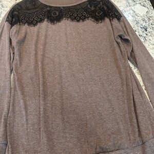 Chic Lace Detail Long Sleeve Top in Brown